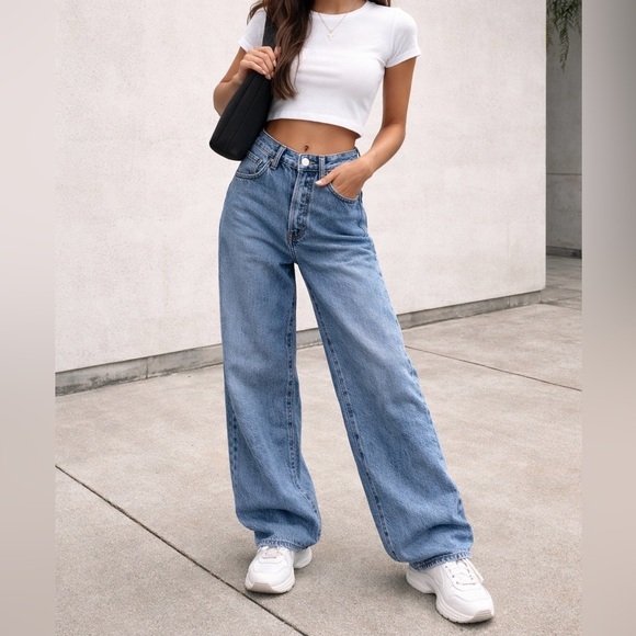 Universal Thread Denim - Universal Thread Baggy Wide Leg Jeans 100% Cotton High Rise Y2K Trendy Denim